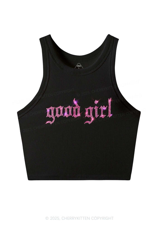 Rhinestone Good Girl Y2K Crop Tank Top Cherrykitten