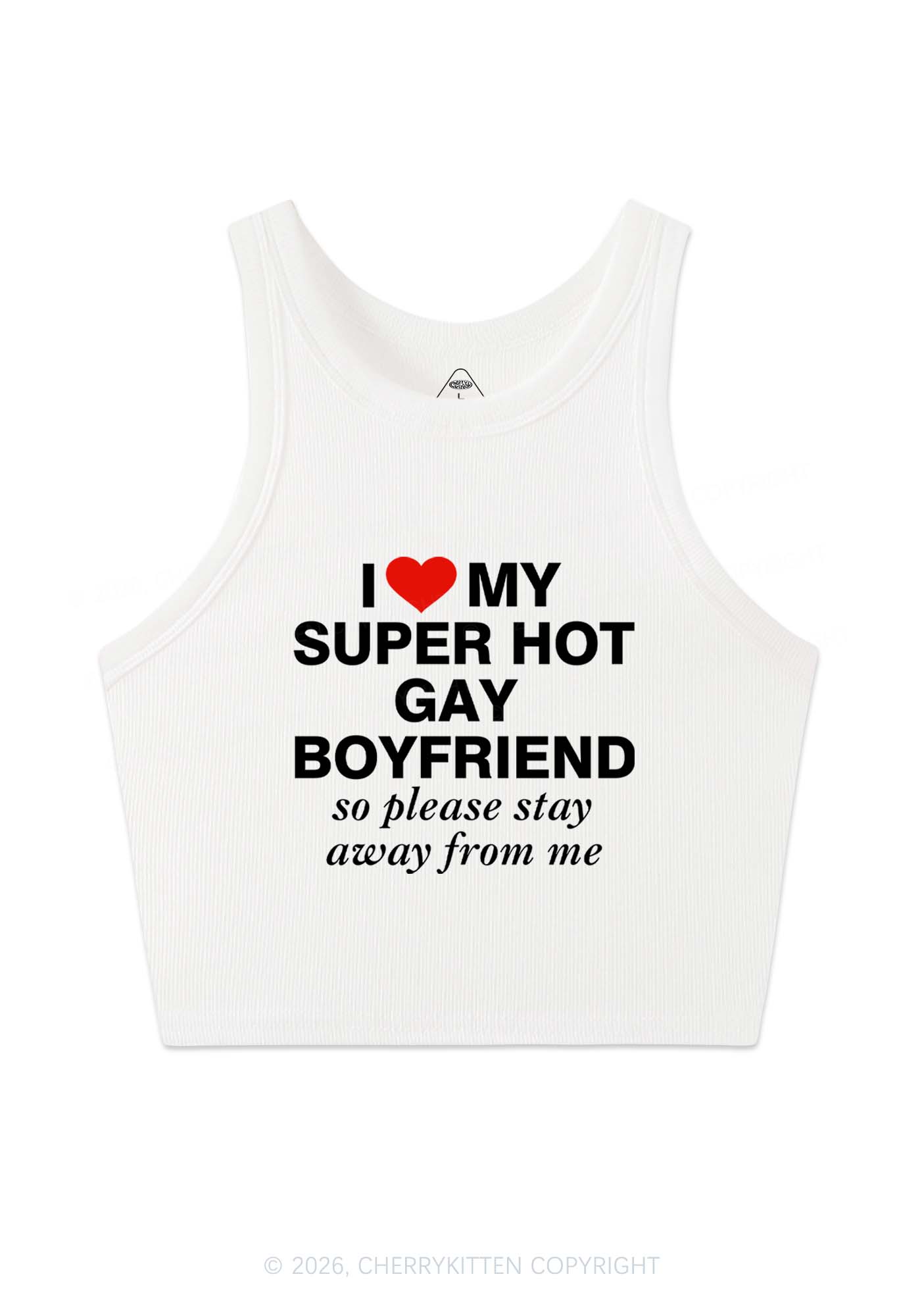 I Love My Super Hot Gay BF Pride Y2K Crop Tank Top Cherrykitten