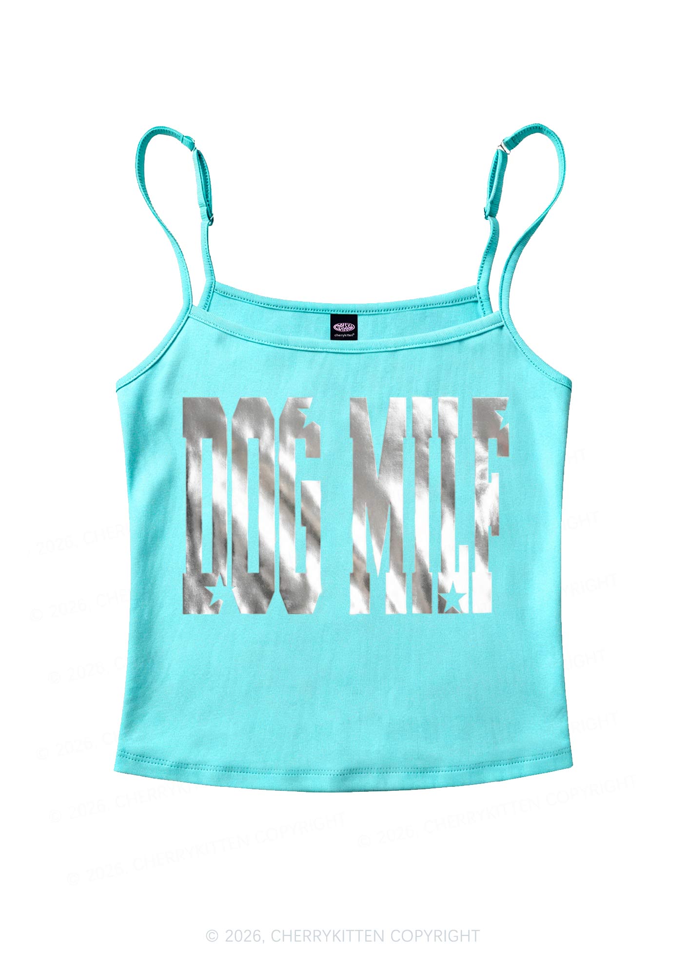 Dog Mxxf Silver Foil Printed Y2K Spaghetti Strap Cami Cherrykitten