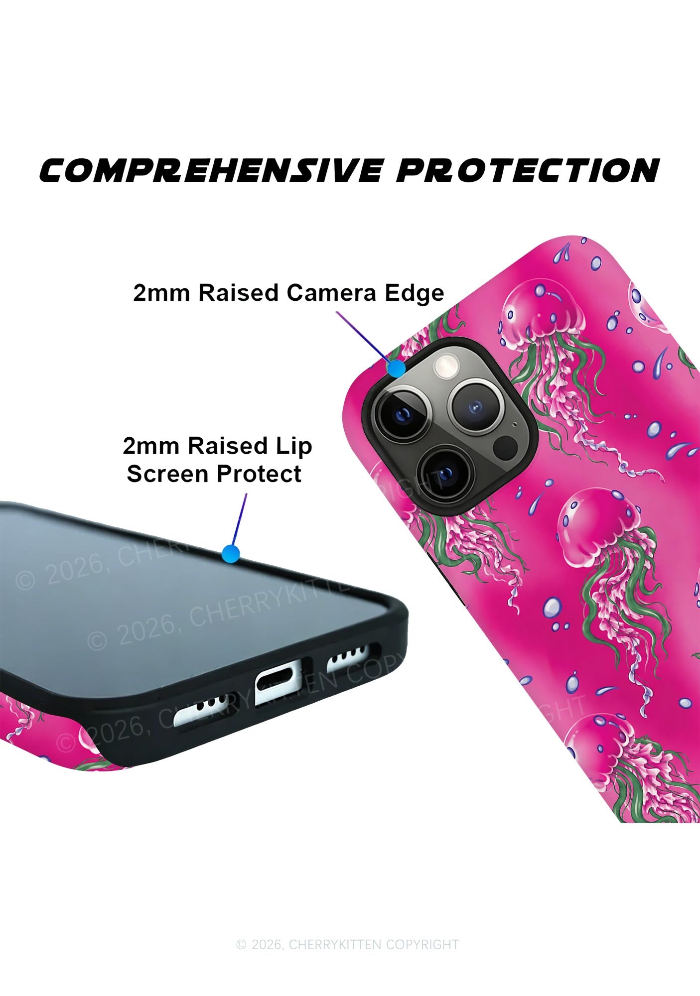 Hot Pink Jellyfish Bubble Y2K Phone Case Cherrykitten
