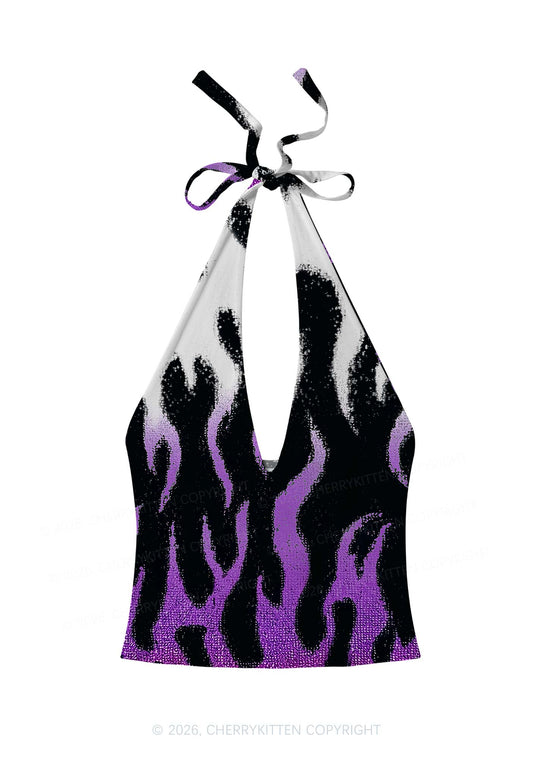 Asexual Flame Pride Y2K Print Halter Deep V Neck Cami Cherrykitten
