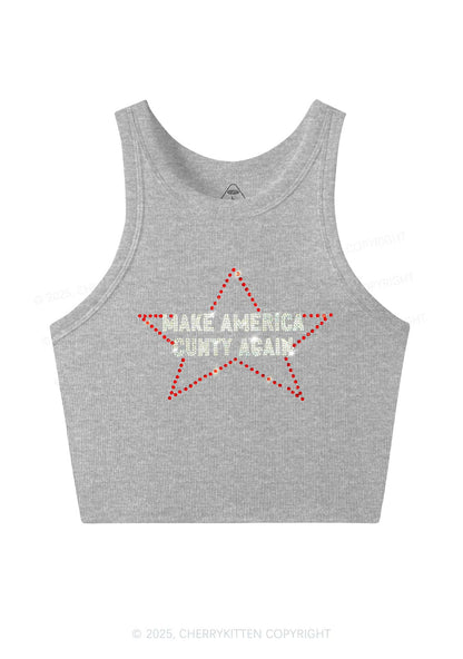 Rhinestone Make America Cxxty Again Y2K Crop Tank Top Cherrykitten