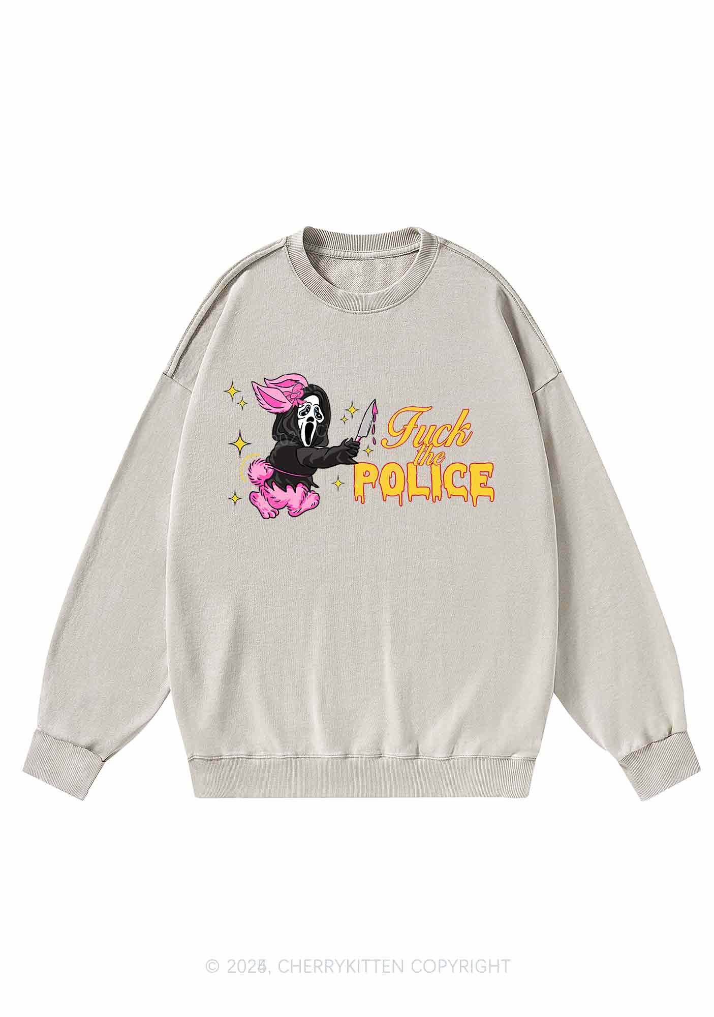 Halloween Fxxk The Police Y2K Washed Sweatshirts Cherrykitten