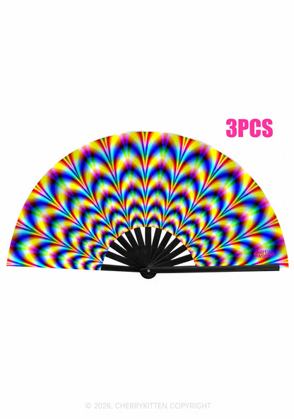 Rainbow Optical Illusion Y2K Rave Hand Fan Cherrykitten