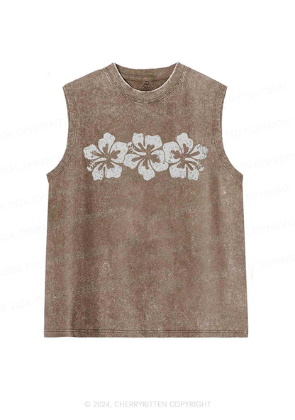Vintage Hibiscus Flower Y2K Washed Tank Cherrykitten