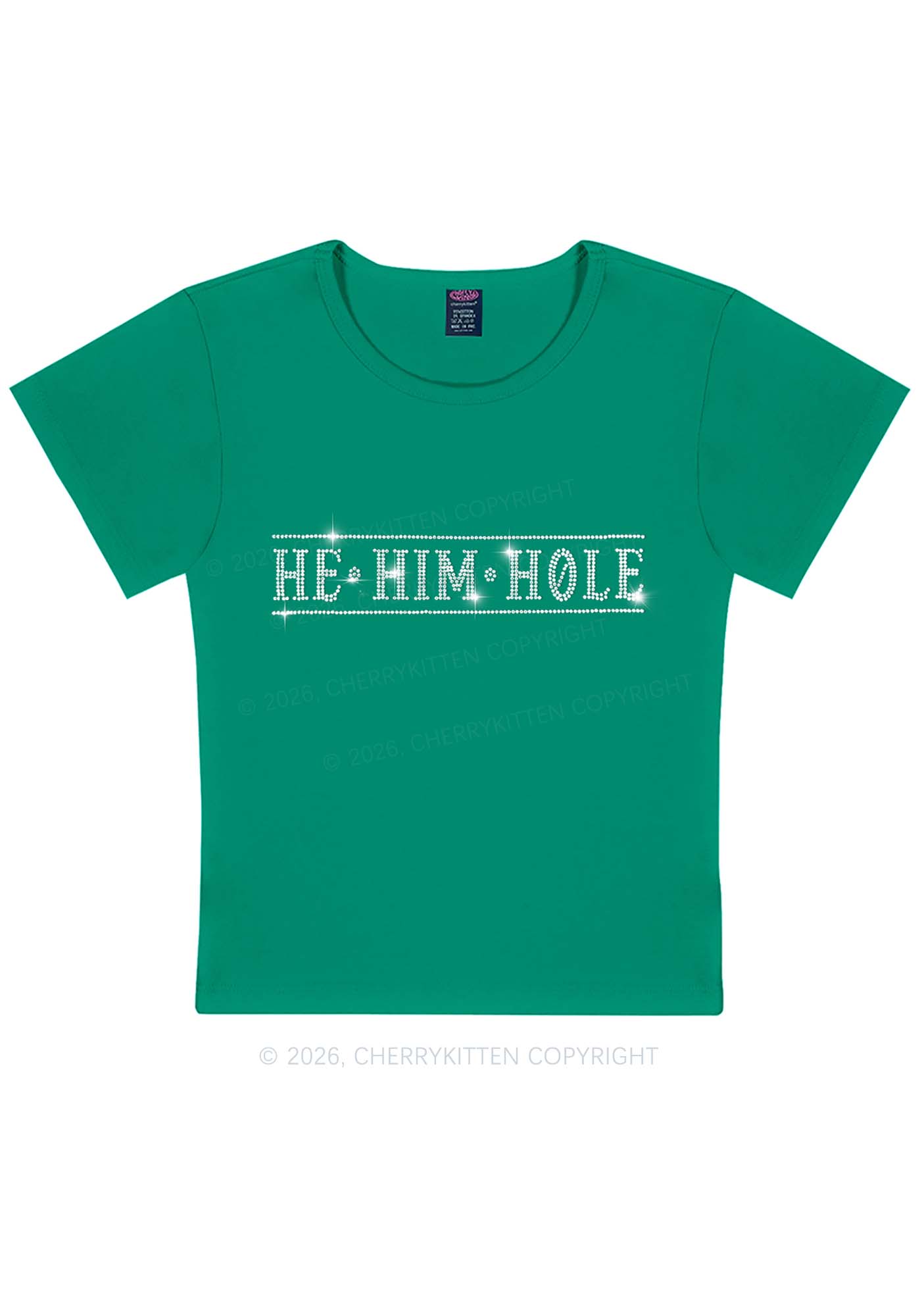 Rhinestone He Him Hole Pride Y2K Baby Tee Cherrykitten
