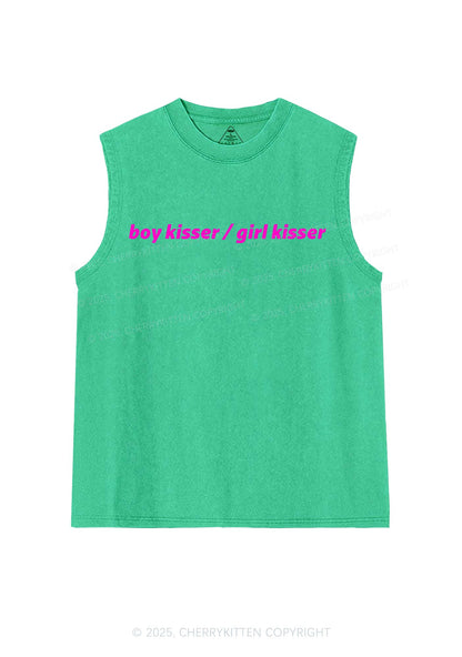 Boy Kisser Girl Kisser Pride Y2K Washed Muscle Tank Cherrykitten