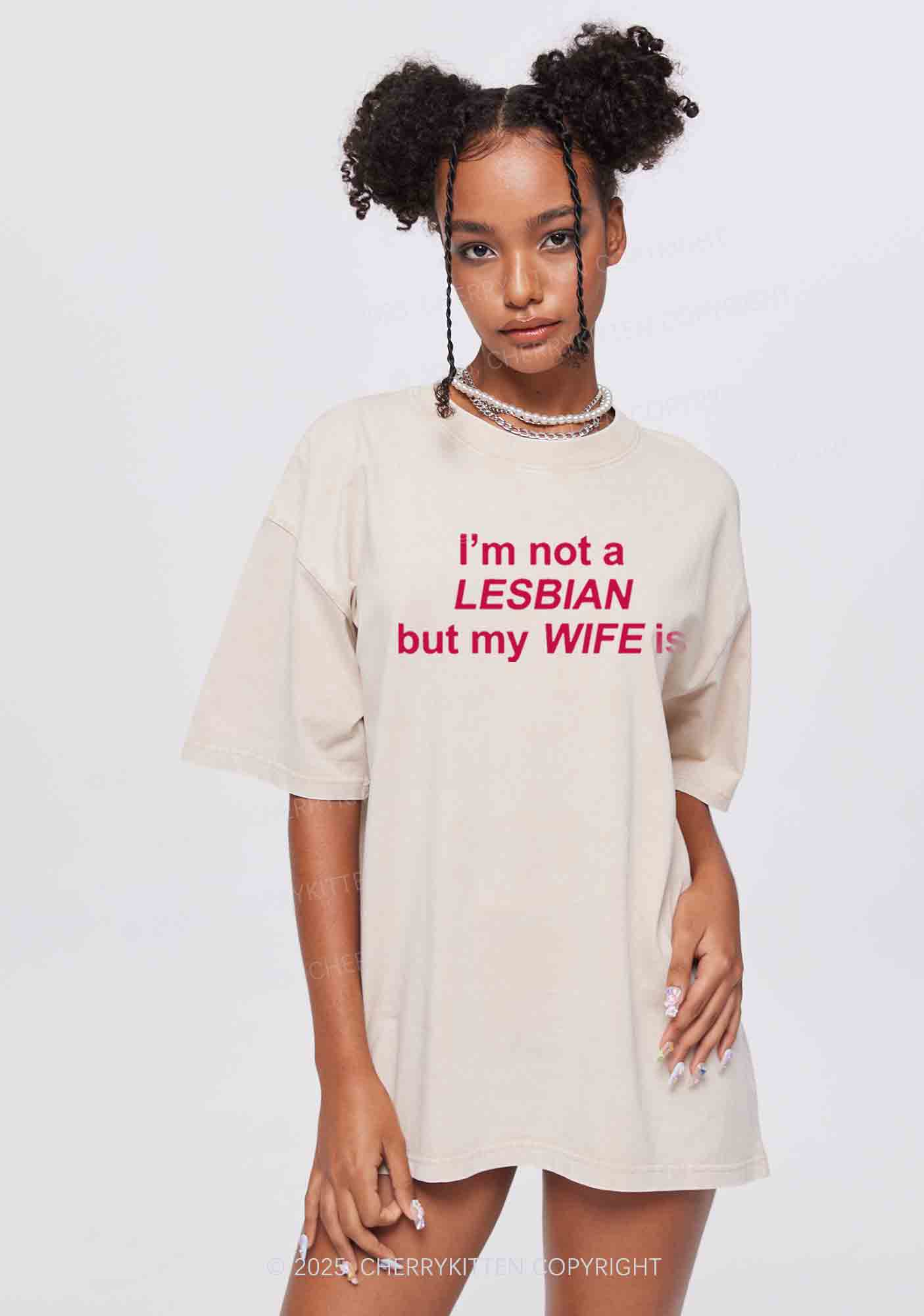 My Wife Is Lesbian Y2K Valentine's Day Washed Tee Cherrykitten