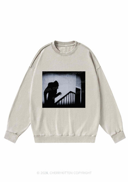 Halloween Stairs Intruder Y2K Washed Sweatshirts Cherrykitten