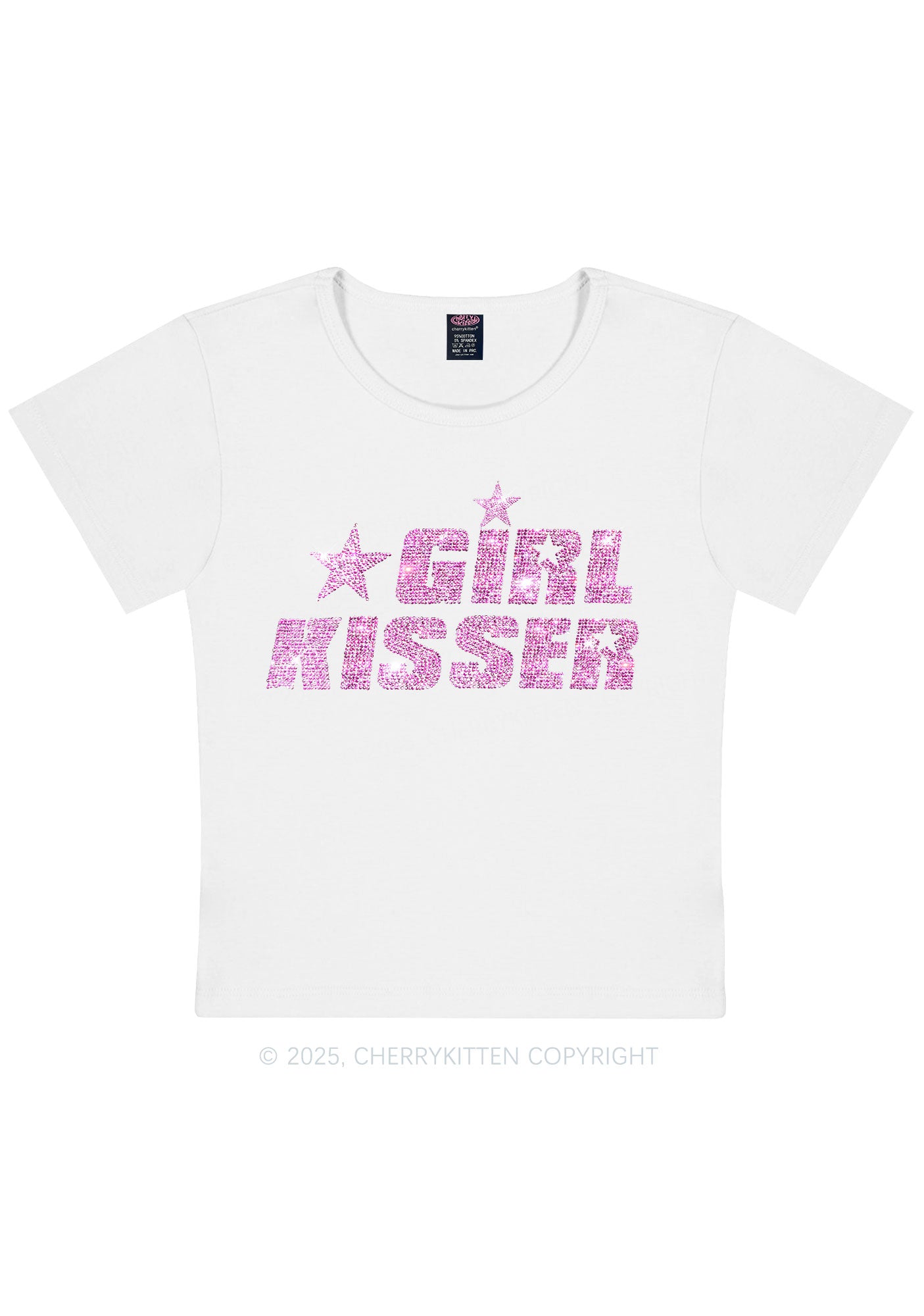 Rhinestone Girl kisser Pride Y2K Baby Tee Cherrykitten