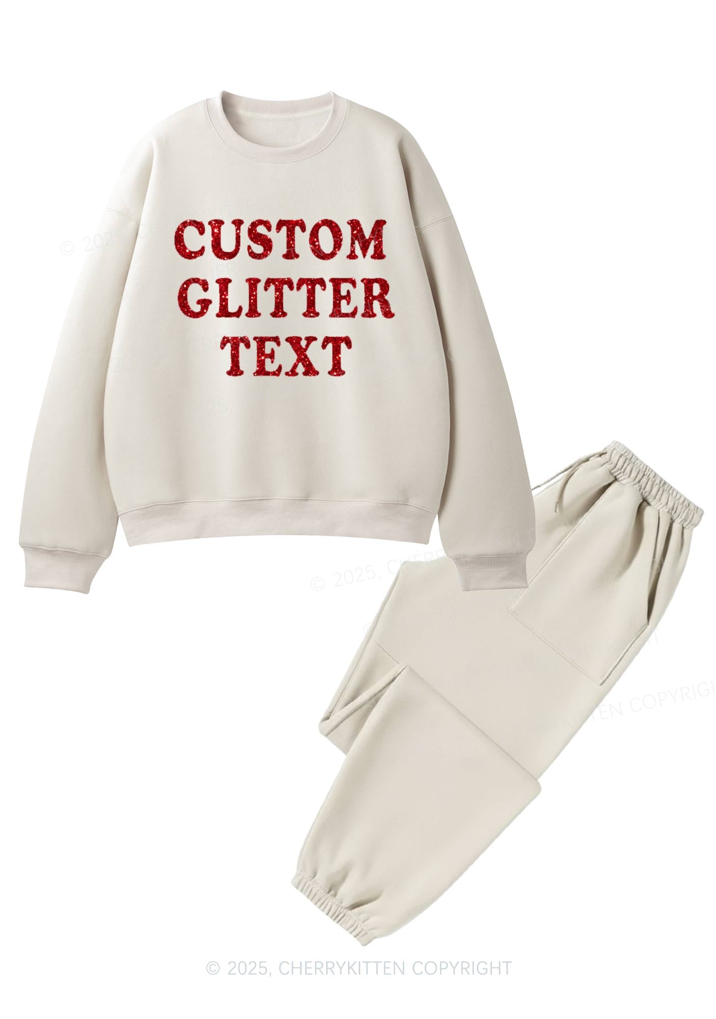 Custom Text Glitter Y2K Fleece Sweatshirts Set Cherrykitten