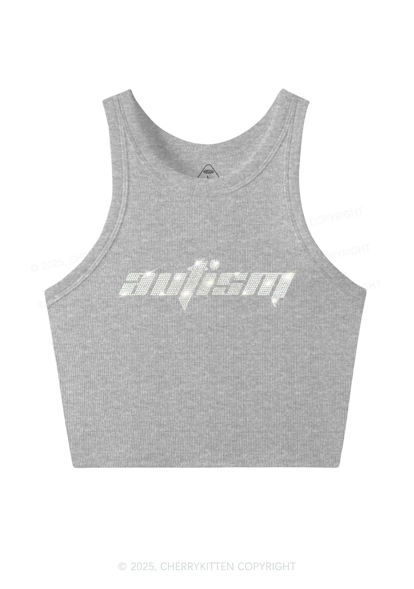 Rhinestone Autism Y2K Crop Tank Top Cherrykitten