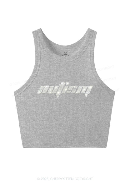 Rhinestone Autism Y2K Crop Tank Top Cherrykitten