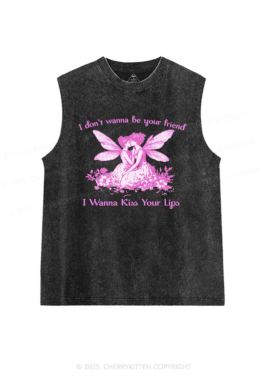 I Wanna Kiss Your Lips Pride Y2K Washed Muscle Tank Cherrykitten