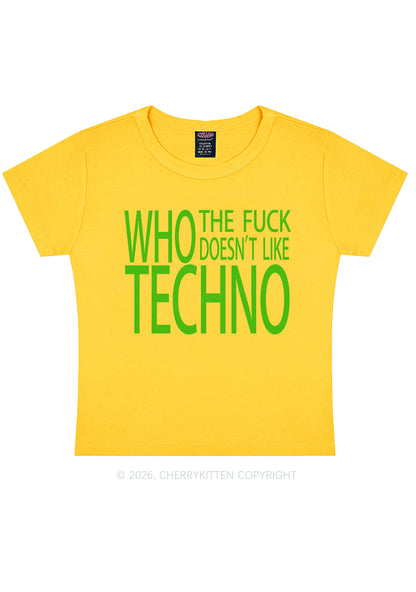 Who Doesnt Like Techno Y2K Baby Tee Cherrykitten