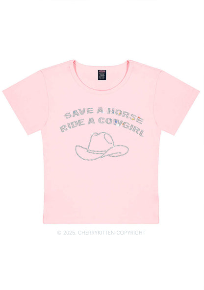 Rhinestone Save Horse Ride Cowgirl Y2K Baby Tee Cherrykitten
