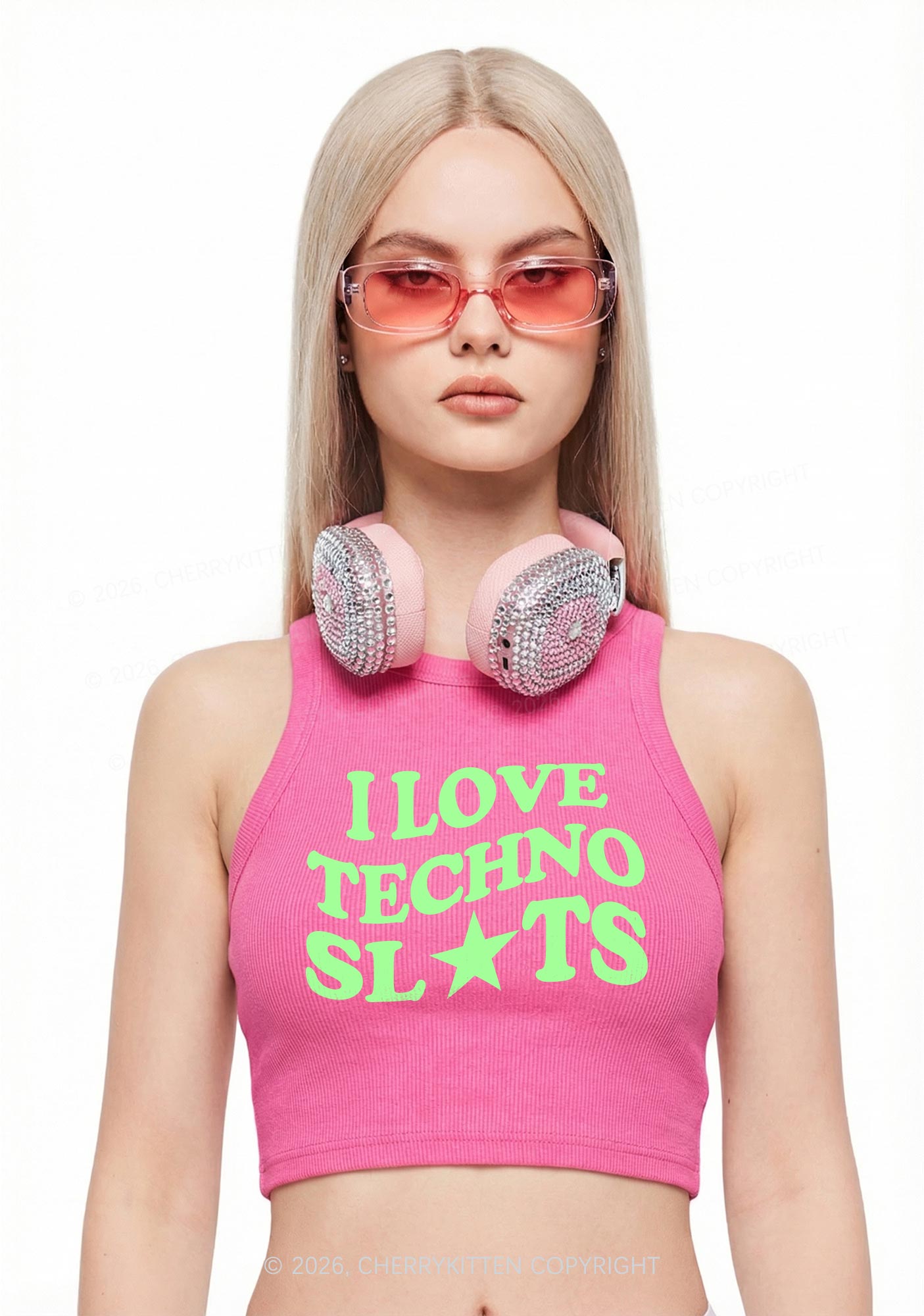 I Love Techno Slxts Y2K Crop Tank Top Cherrykitten