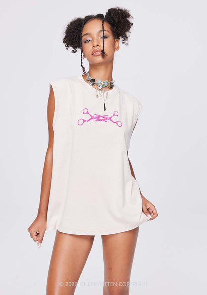 Glitter Pink Scissor Pride Y2K Washed Muscle Tank Cherrykitten