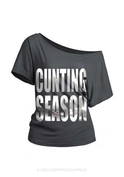 Cxxting Season Silver Foil Printed Y2K Off Shoulder Tee Cherrykitten