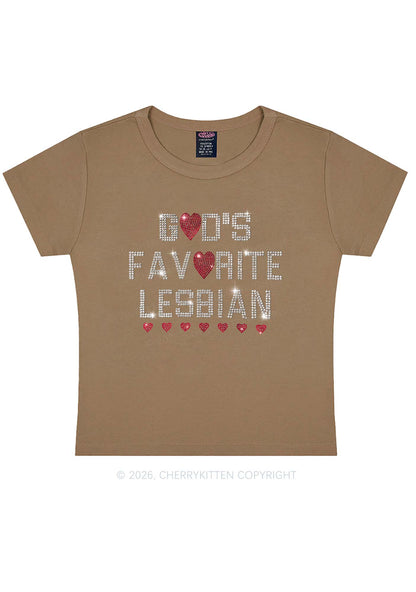 Rhinestone Gods Favorite Lesbian Pride Y2K Baby Tee Cherrykitten