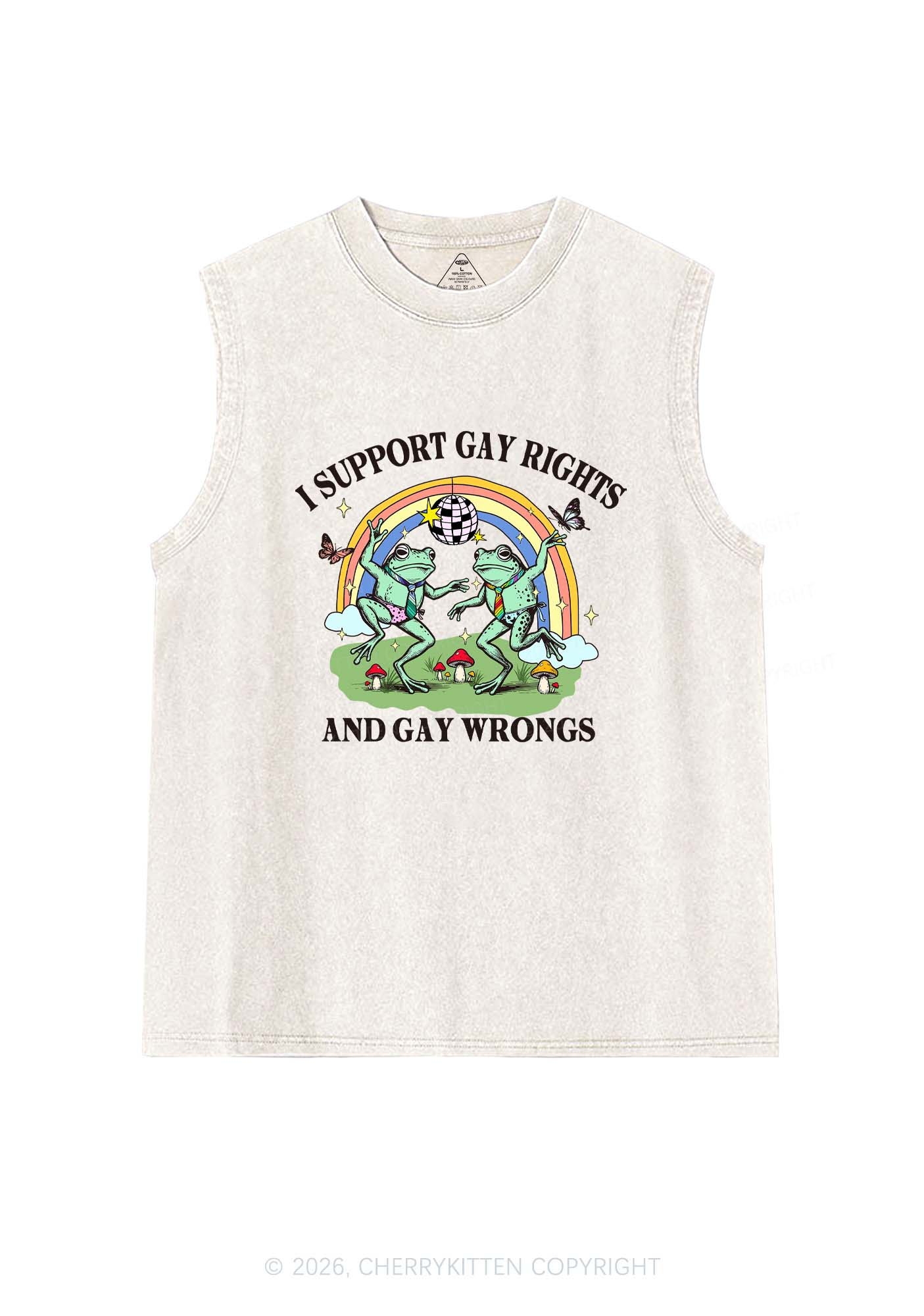I Support Gay Rights Disco Frogs Y2K Washed Muscle Tank Cherrykitten