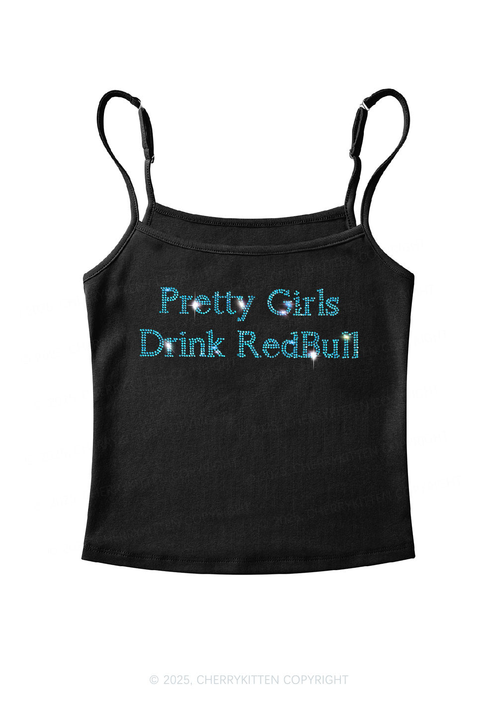 Rhinestone Pretty Girls Drink Redbull Y2K Spaghetti Strap Cami Cherrykitten
