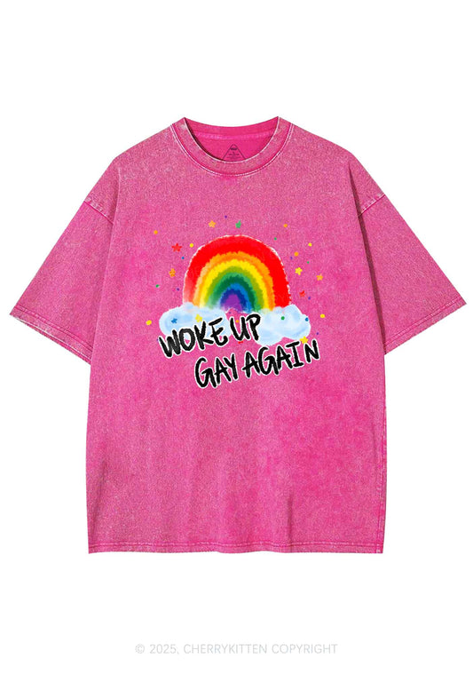 Woke Up Gay Again Y2K Shirts Washed Tee Cherrykitten