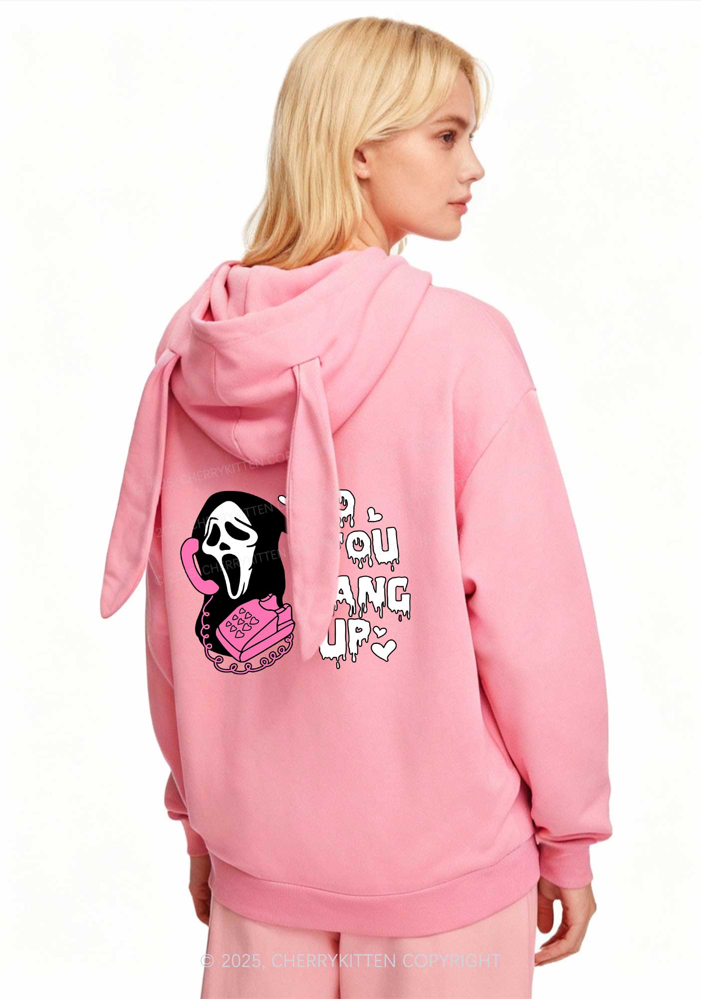 Halloween No You Hang Up Y2K Bunny Ear Zip Hoodie Cherrykitten