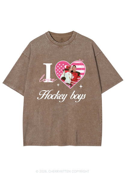 I Love US Hockey Boys HR Y2K Shirts Washed Tee Cherrykitten