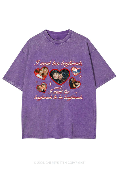 I Want Two Boyfriends HR Y2K Shirts Washed Tee Cherrykitten