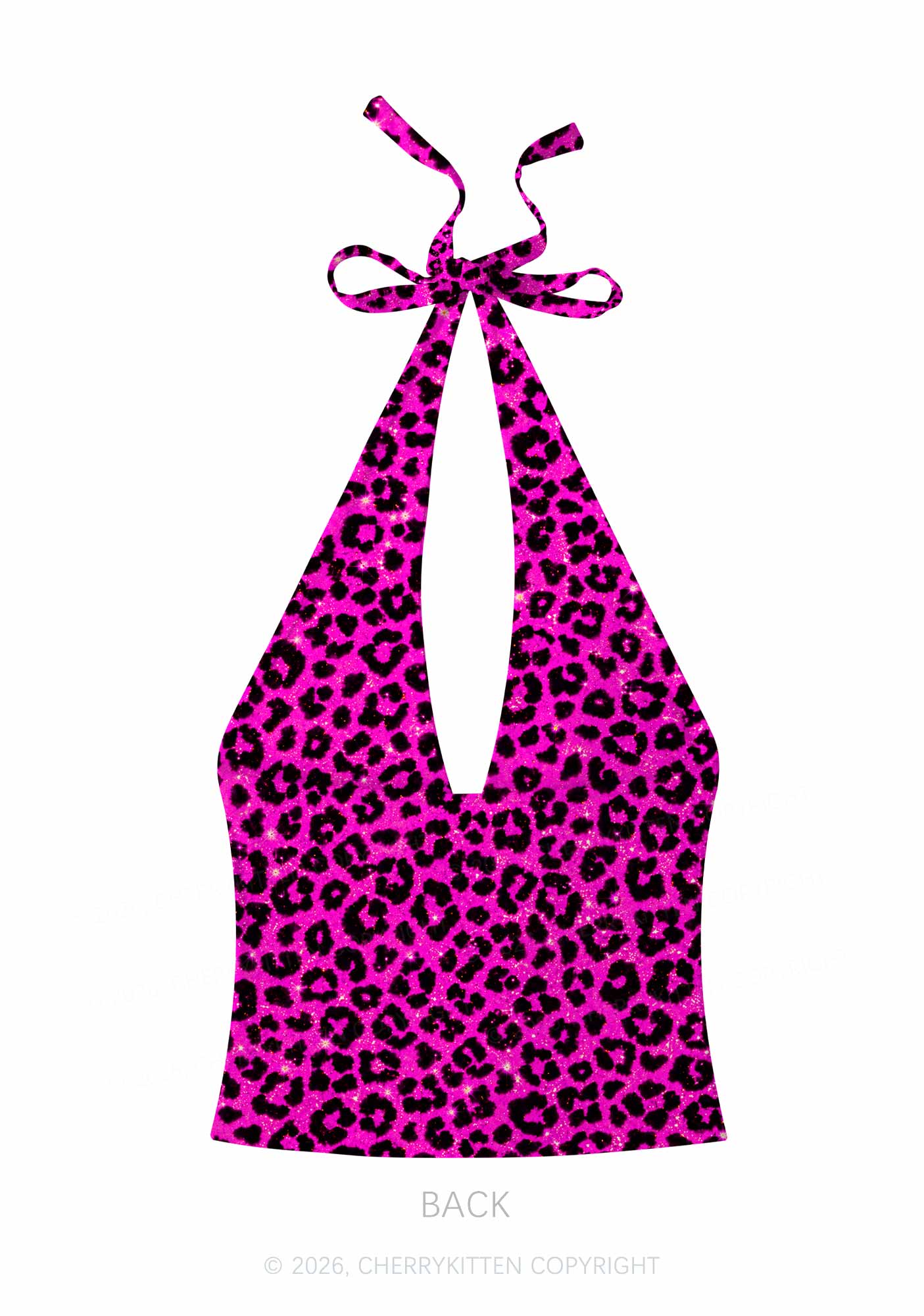 Hot Pink Leopard Y2K Print Halter Deep V Neck Cami Cherrykitten