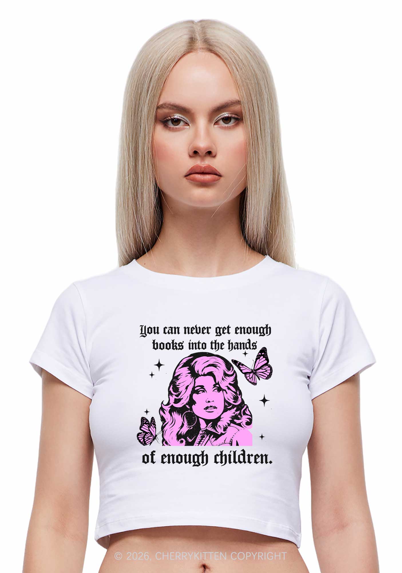 Get Enough Books Into Children Y2K Baby Tee Cherrykitten