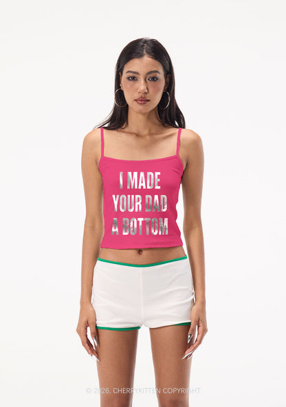 Made Your Dad A Bottom Pride Silver Foil Printed Y2K Spaghetti Strap Cami Cherrykitten
