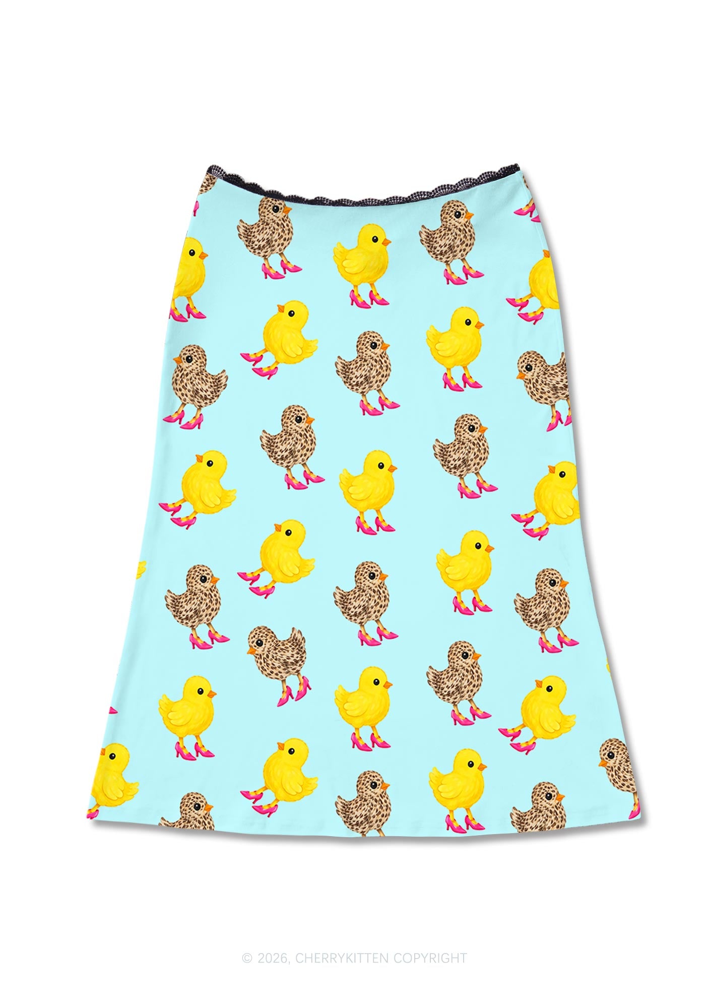 Chicks In Pink High Heels Y2K Print Midi Skirt Cherrykitten