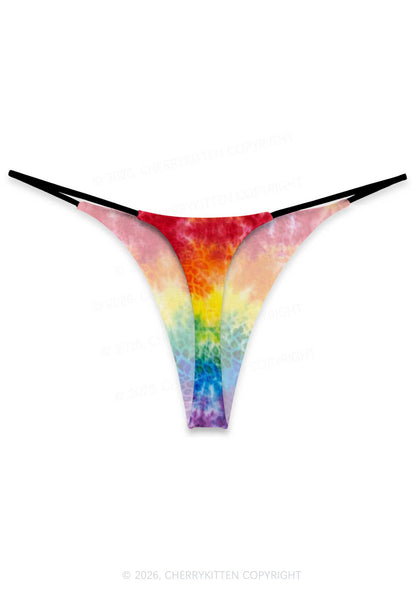 Rainbow Leopard Tie Dye Pride Y2K Print Bikini String Thong Cherrykitten
