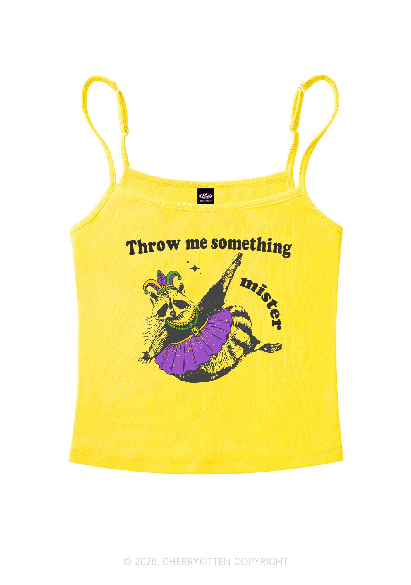 Throw Me Something Mister Raccoon Y2K Spaghetti Strap Cami Cherrykitten