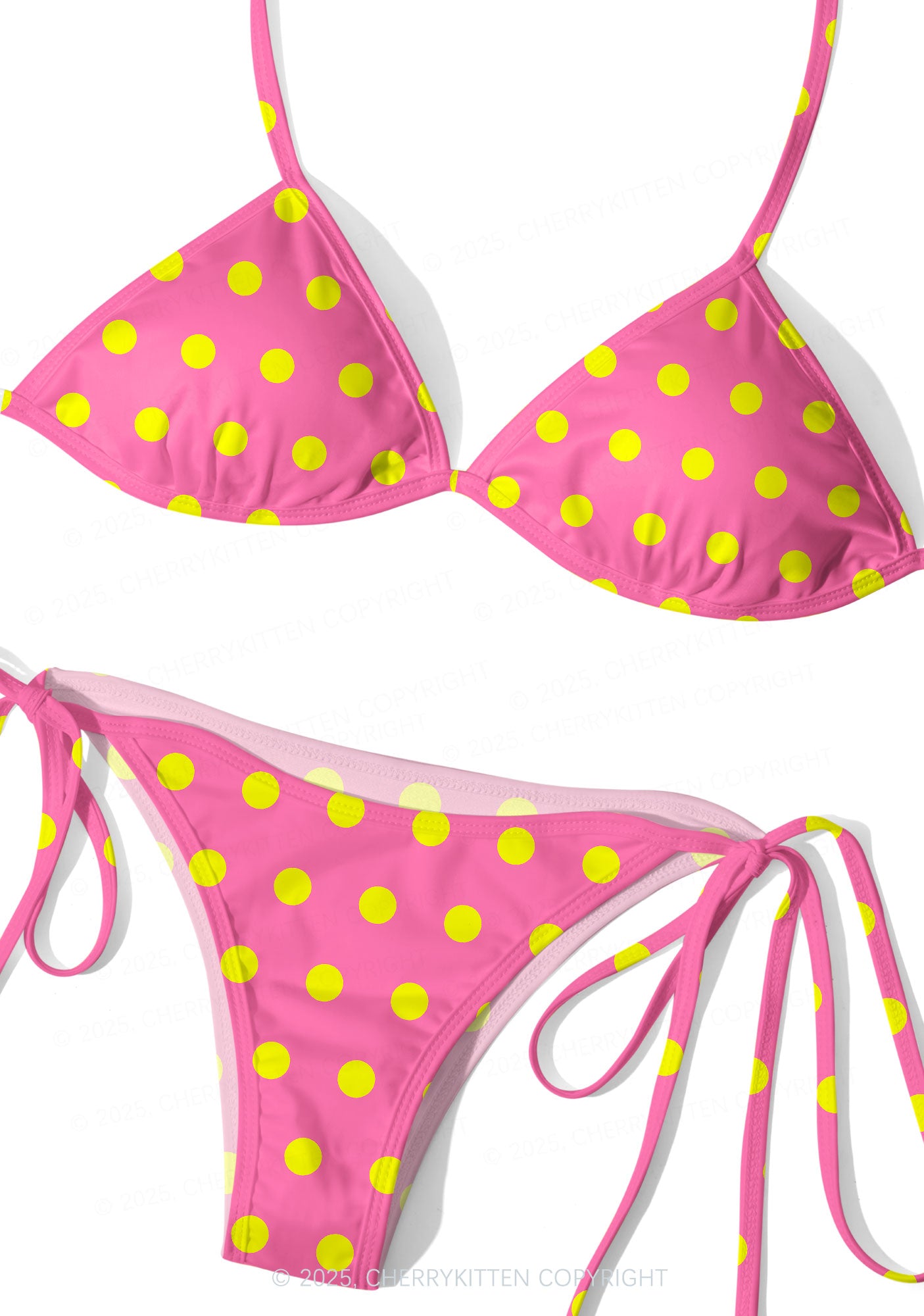 Pink And Yellow Dots Y2K Print Bikini Set Cherrykitten