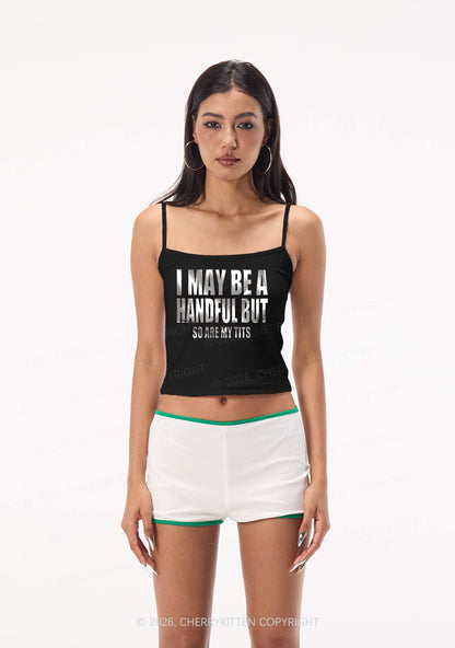 I May Be Handful Silver Foil Printed Y2K Spaghetti Strap Cami Cherrykitten