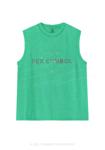 Rhinestone Sx Symbol Y2K Washed Muscle Tank Cherrykitten