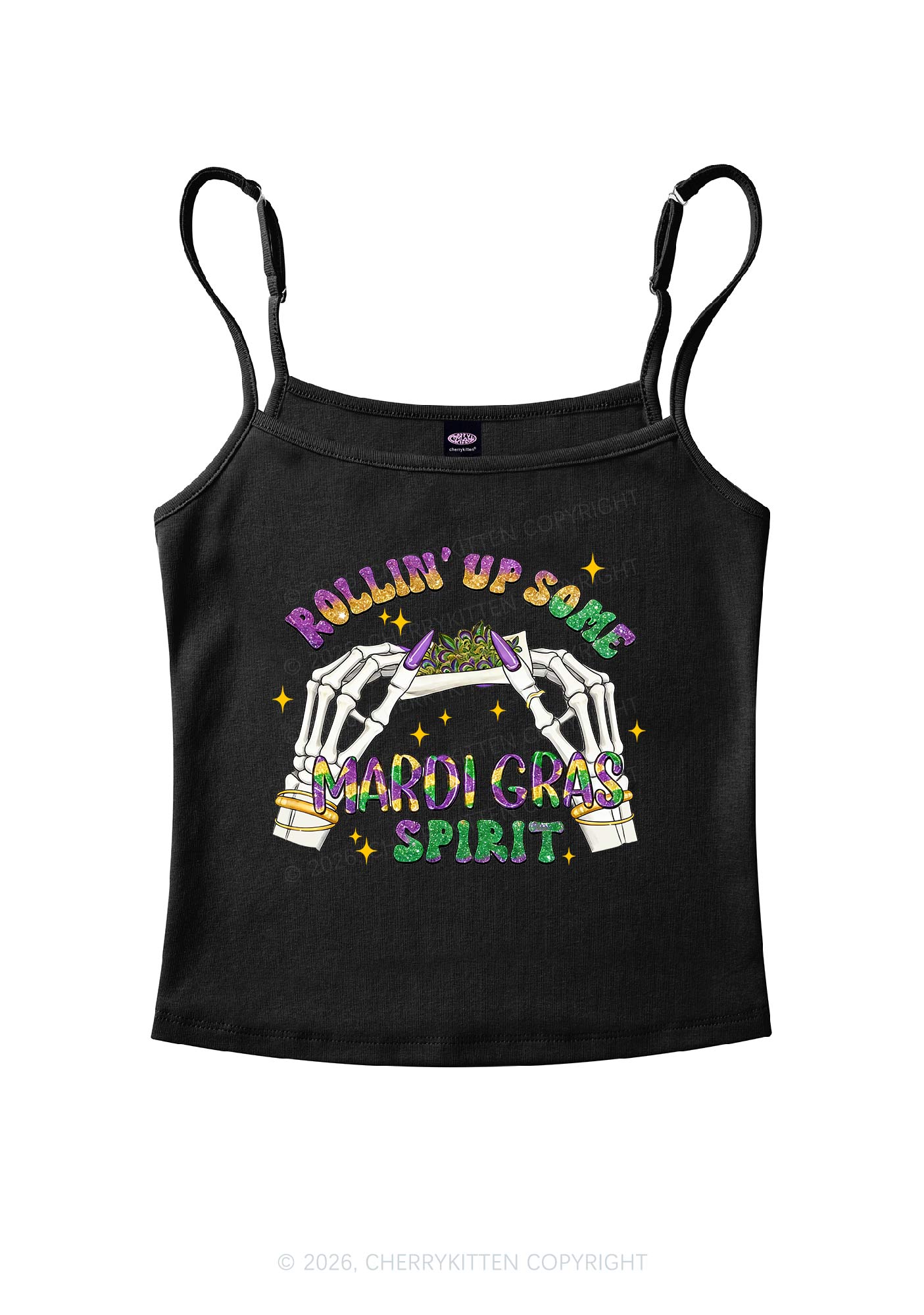 Rollin Up Mardi Gras Spirit Y2K Spaghetti Strap Cami Cherrykitten