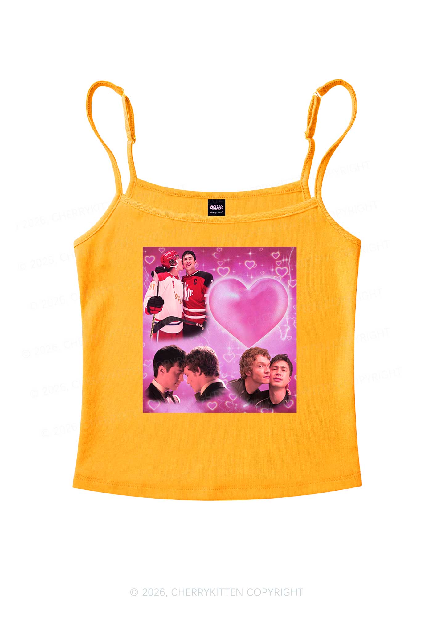 Pink Heart Portrait HR Y2K Spaghetti Strap Cami Cherrykitten