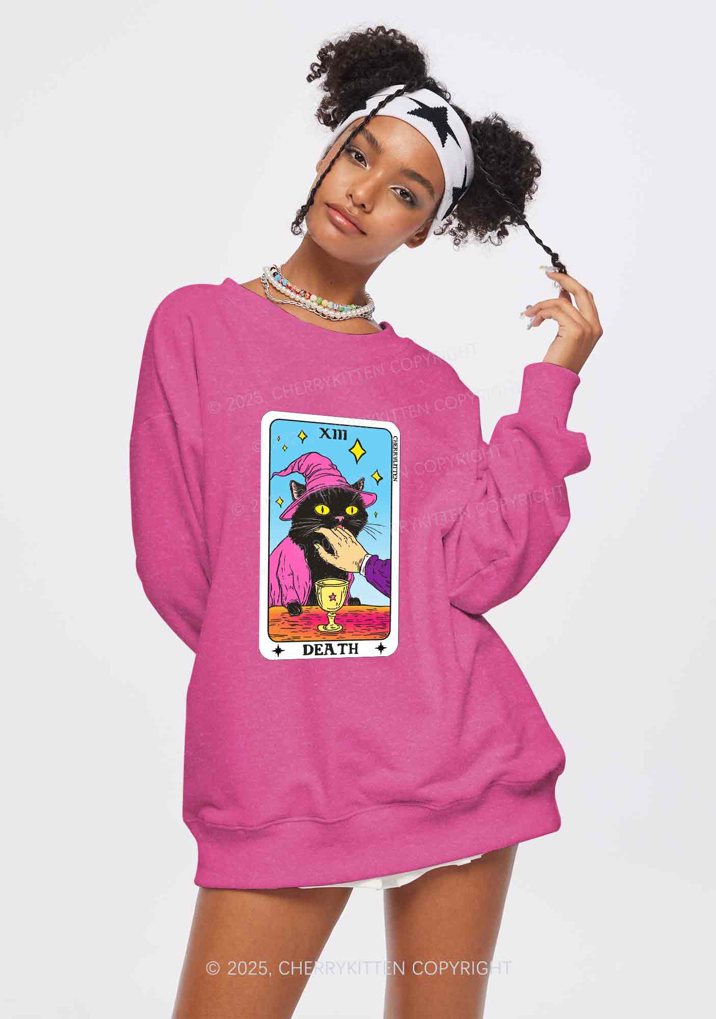 Halloween Death Black Cat Y2K Washed Sweatshirts Cherrykitten
