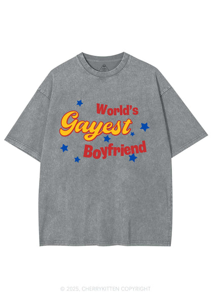 Worlds Gayest Boyfriend Pride Y2K Shirts Washed Tee Cherrykitten