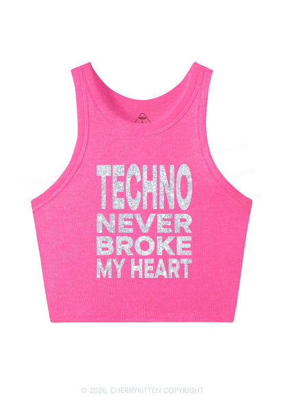 Glitter Techno Heart Y2K Crop Tank Top Cherrykitten