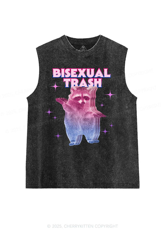Bisexual Trash Raccoon Pride Y2K Washed Muscle Tank Cherrykitten