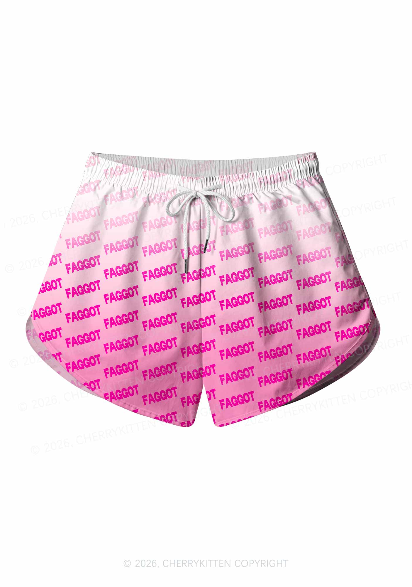 Faded Pink Faggot Pride Y2K Print Men Beach Shorts Cherrykitten