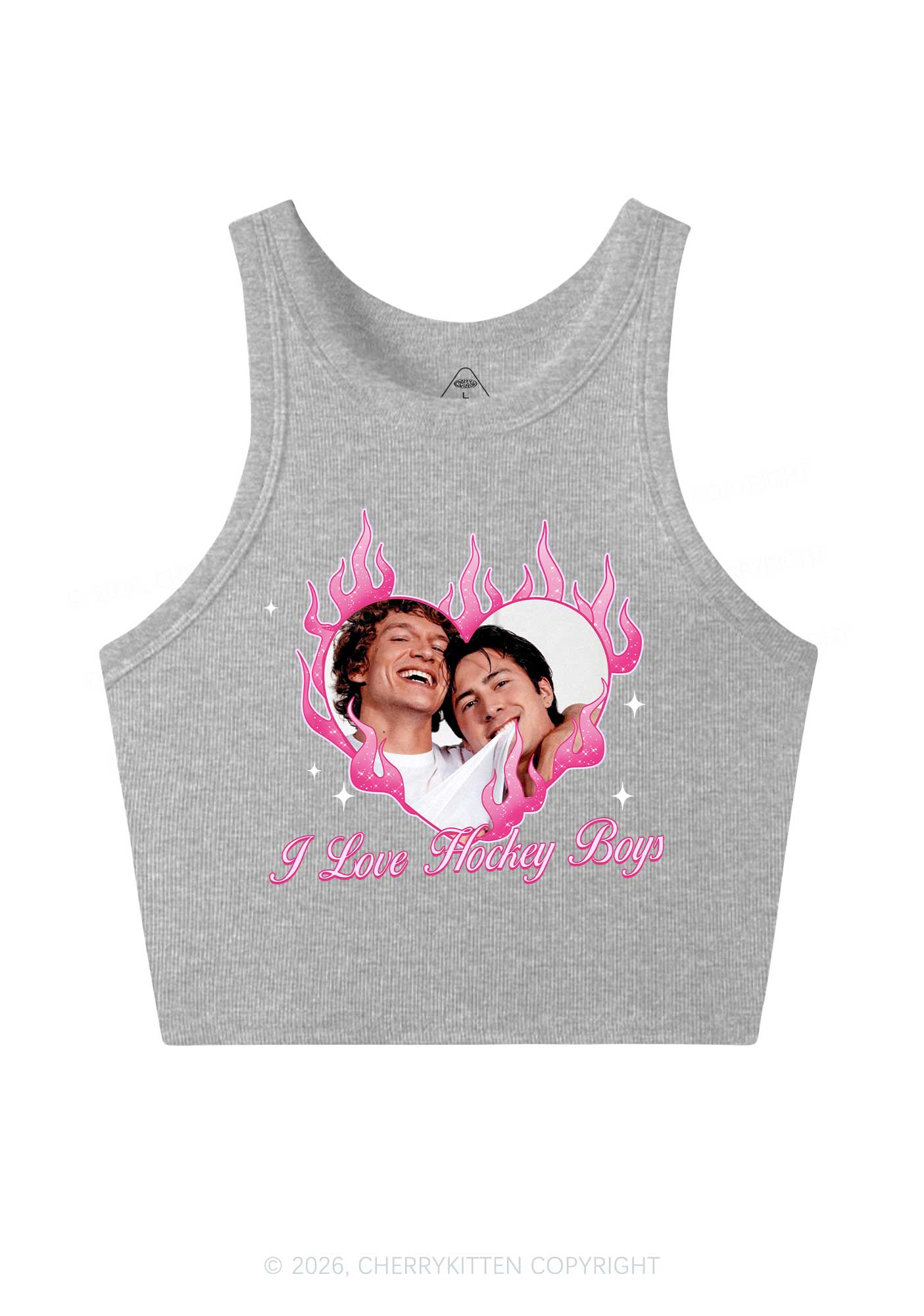 I Love Hockey Boys Pink Heart HR Y2K Crop Tank Top Cherrykitten