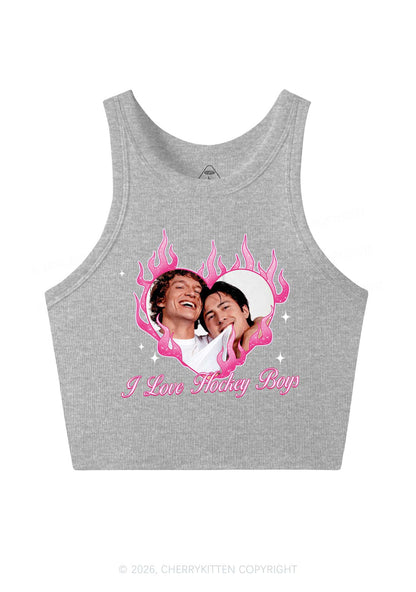 I Love Hockey Boys Pink Heart HR Y2K Crop Tank Top Cherrykitten