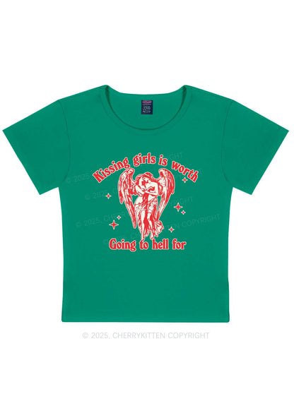 Kissing Girls To Hell Pride Y2K Baby Tee Cherrykitten