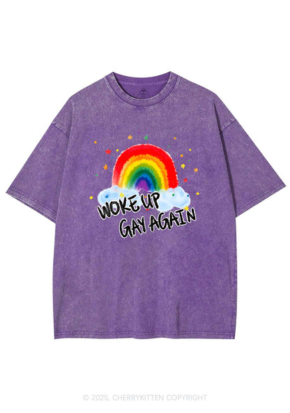 Woke Up Gay Again Y2K Shirts Washed Tee Cherrykitten